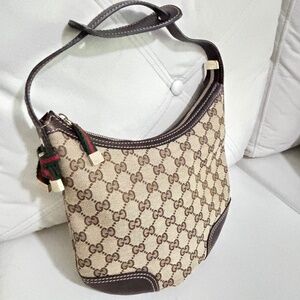GUCCI Sherry Shoulder Bag Beige Brown GG Canvas Leather